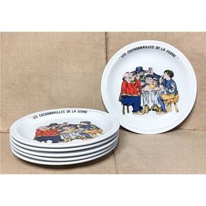 Vintage Farm Pigs French Stoneware Plate Set Farmhouse Cottage Core Funny